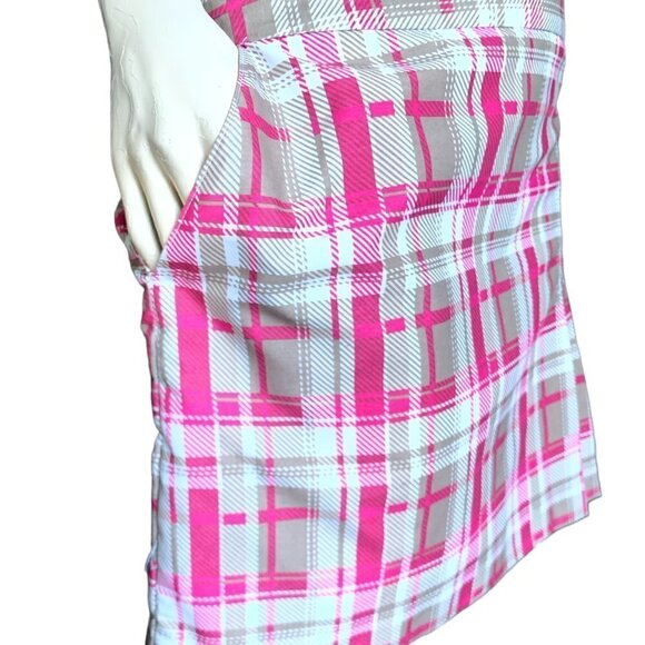 IZOD Plaid Golf Skort Sz 4 Pink Beige/Tan White #106G - Picture 3 of 10